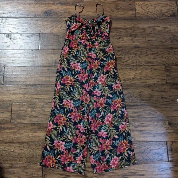 American Eagle jumpsuit wide leg tie front strapless tropical print size XS - Picture 16 of 16